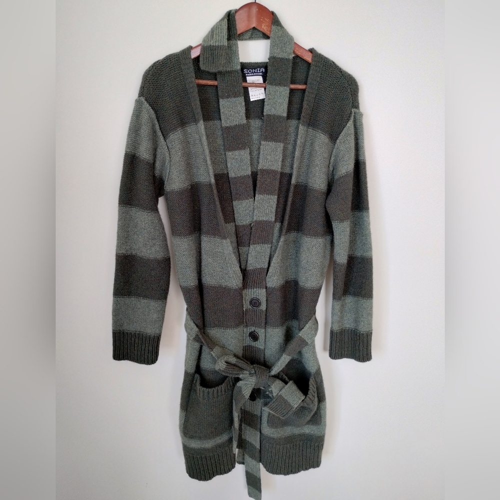 Sonia Rykiel Striped Longline Cardigan Large Green